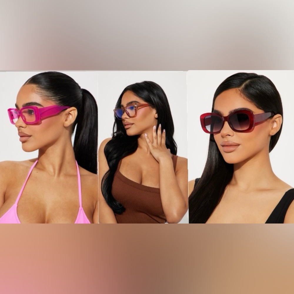 FASHION NOVA Pink clear, nude clear & red 3 pairs of sunglasses size OS